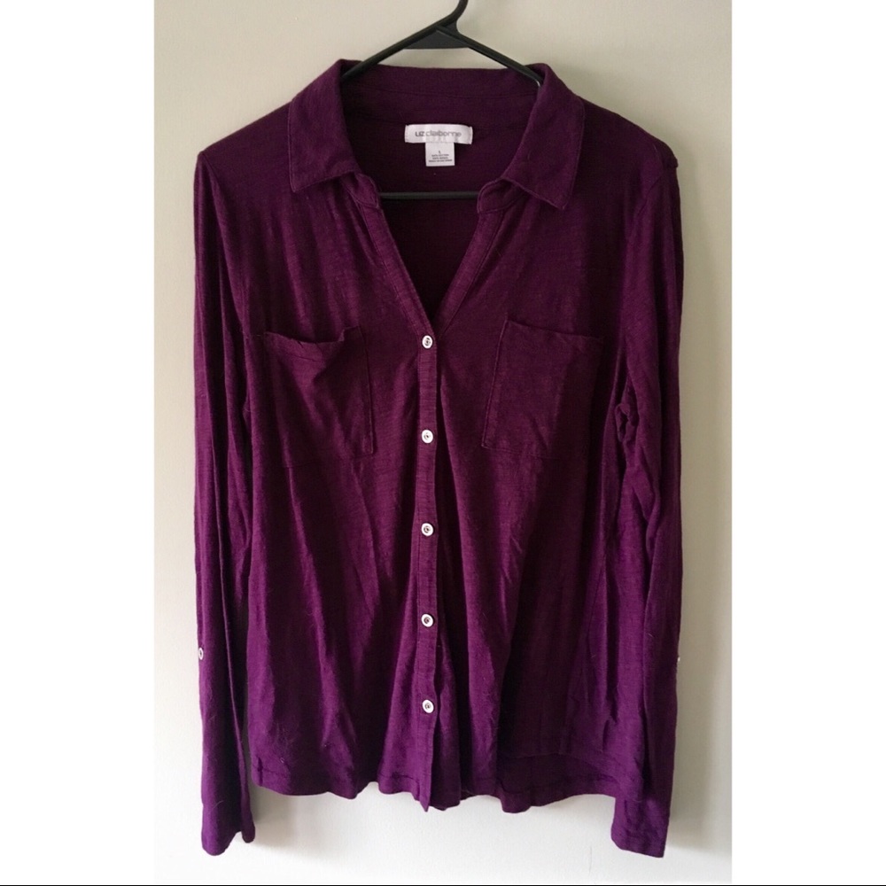 Liz Claiborne Long Sleeved Purple Top, Size Large
